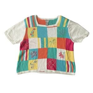 Vintage Korean Francisca Pastel Grandmacore Sweater Size Large Colorblock Sequin